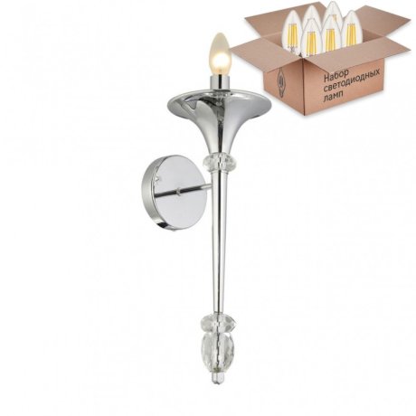 Бра Crystal Lux с лампочкой Miracle AP1 Chrome+Lamps E14 Свеча