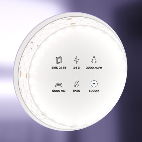 5м. Светодиодная лента холодного цвета 6000К, 27W, 24V, 60LED, IP20 Led strip 20033