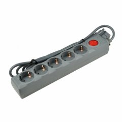 S-GSU5-3 Grey Cетевой фильтр с заземлением, 5 гнезд, ПВС 3x0,75, 3м, 10А. Защита от перенапряжения, короткого замыкания Uniel Universal UL-00001746