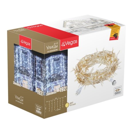 1*4м. Электрогирлянда-конструктор ''Занавес'' 192LED (теплый) IP44 Vegas 55024