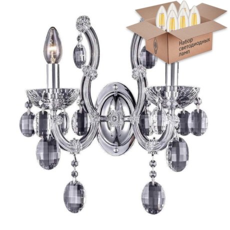 Бра Crystal Lux с лампочками Hollywood AP2 Chrome+Lamps E14 Свеча