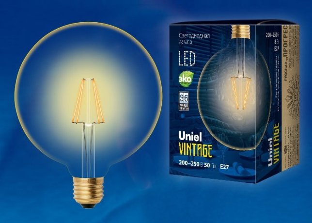 Лампа светодиодная филаментная (UL-00002358) Uniel E27 8W 2250K прозрачная LED-G125-8W/GOLDEN/E27 GLV21GO