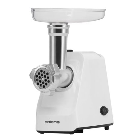 Мясорубка POLARIS PMG 1852, 1800 Вт, производительность 2 кг/мин, 2 насадки, реверс, белый, 61222 (456730)