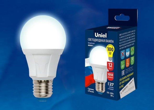 Лампа светодиодная (UL-00002005) Uniel E27 12W 6500K матовая LED-A60 12W/DW/E27/FR PLP01WH