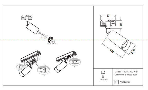 Трехфазный светильник для трека Maytoni Focus TR028-3-GU10-B