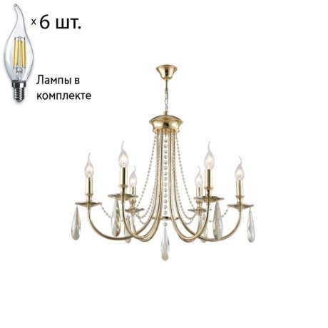 Подвесная люстра Crystal Lux с лампочками VICTORIA SP6 GOLD/AMBER+Lamps E14 Свеча