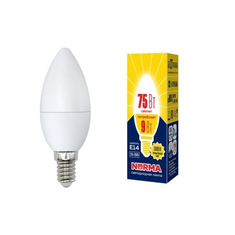 Лампа светодиодная (UL-00003804) E14 9W 3000K матовая LED-C37-9W/WW/E14/FR/NR