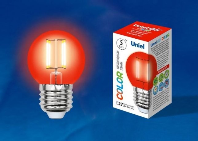 Лампа светодиодная филаментная (UL-00002986) Uniel E27 5W красный LED-G45-5W/RED/E27 GLA02RD