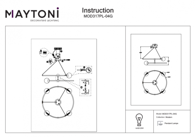 Подвесная люстра Maytoni Modern Balance MOD317PL-04G