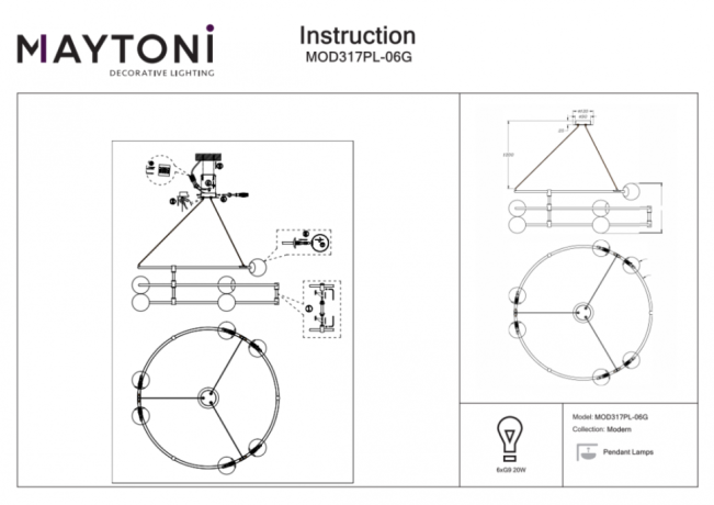 Подвесная люстра Maytoni Modern Balance MOD317PL-06G