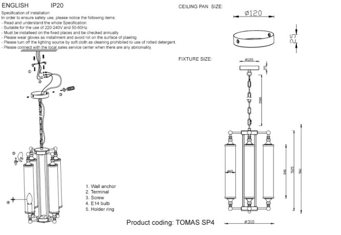 Подвесной светильник Crystal Lux TOMAS SP4 CHROME
