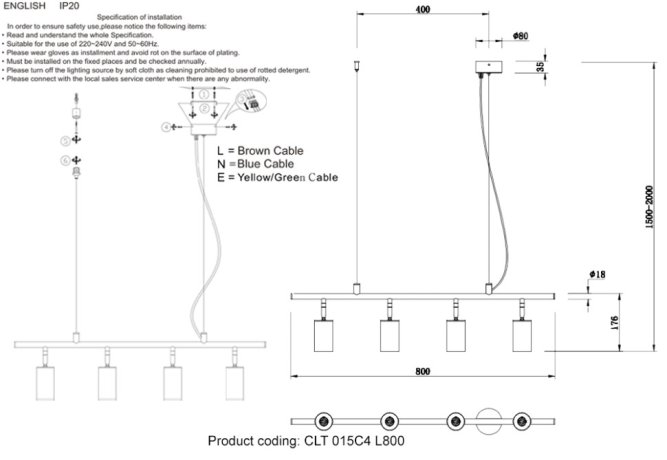 Подвесной светильник Crystal Lux CLT 015C4 L800 BL