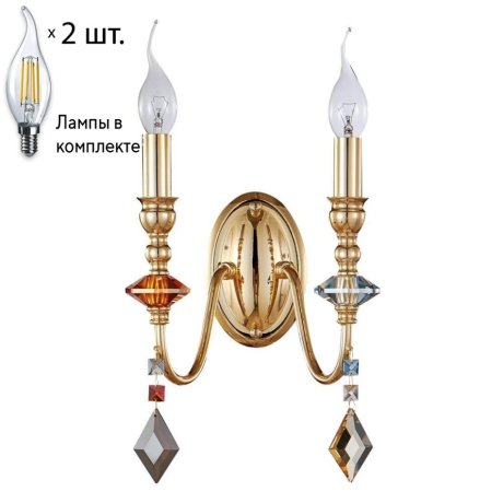 Бра Crystal Lux с лампочками MERCEDES AP2 GOLD/COLOR+Lamps E14 Свеча