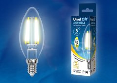 Лампа светодиодная филаментная (UL-00002860) Uniel E14 5W 3000K LED-C35-5W/WW/E14/CL/DIM GLA01TR