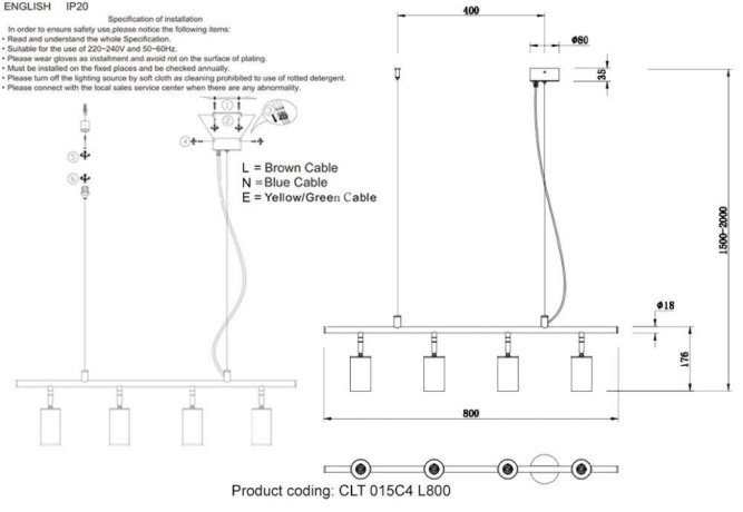 Подвесной светильник Crystal Lux с поддержкой Маруся CLT 015C4 L800 BL-М