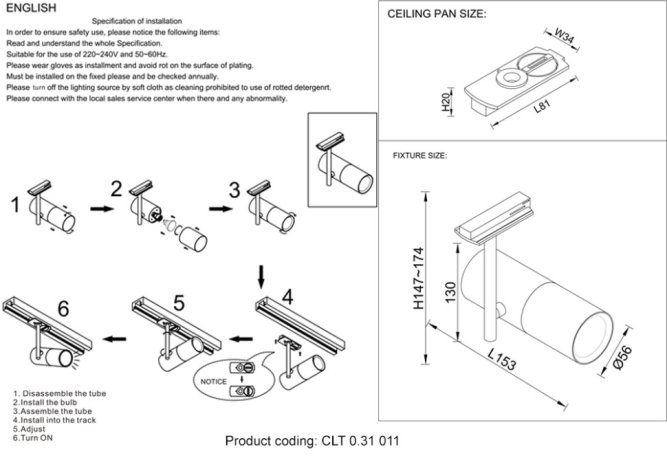 Однофазный светильник для трека Crystal Lux CLT 0.31 011 WH
