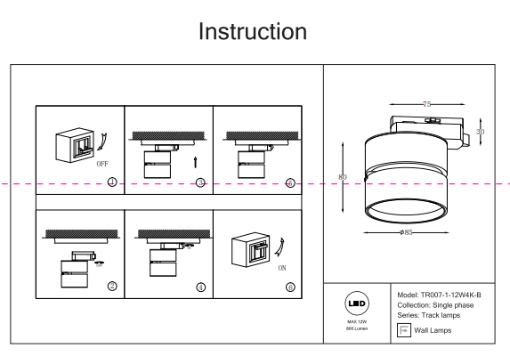 Однофазный LED светильник 12W 4000К для трека Maytoni Track lamps TR007-1-12W4K-B