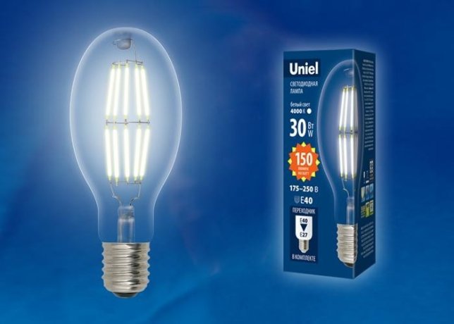 Ретро лампа E40 30W 4000K (белый) Uniel LED-ED90-30W-NW-E40-CL GLP05TR (UL-00003760)