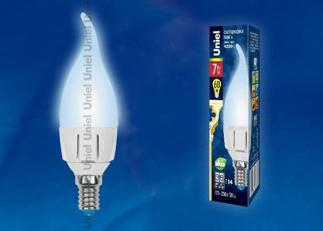 Лампа светодиодная (UL-00002415) Uniel E14 7W 4000K матовая LED-CW37 7W/NW/E14/FR PLP01WH