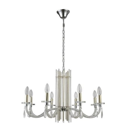 Подвесная люстра Crystal Lux с лампочками AURELIO SP8 GOLD+CHROME/TRANSPARENT+Lamps E14 Свеча