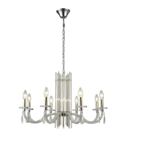 Подвесная люстра Crystal Lux с лампочками AURELIO SP8 GOLD+CHROME/TRANSPARENT+Lamps E14 Свеча