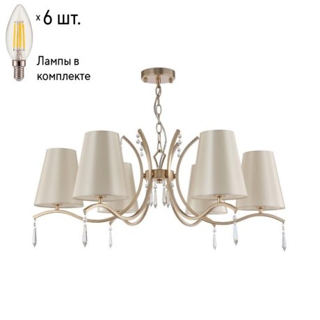 Подвесная люстра Crystal Lux с лампочками RENATA RENATA SP6 GOLD+Lamps E14 Свеча