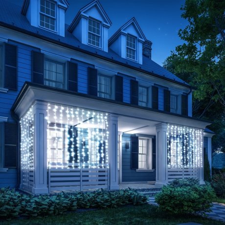 Электрогирлянда Занавес Vegas 96 хол. LED, 8 реж., 6 нит., блок пит., размер 1,5х1,5+5м, IP44 220V/4,5V 55149