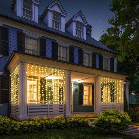 Электрогирлянда Занавес Vegas 96 теп. LED, 8 реж., 6 нит., блок пит., размер 1,5х1,5+5м, IP44 220V/4,5V 55147