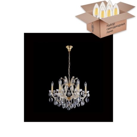 Подвесная люстра Crystal Lux с лампочками Hollywood SP6 Gold+Lamps E14 Свеча