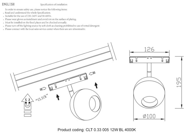 Трековый светильник 12W 4000К для магнитного шинопровода Space Crystal Lux CLT 0.33 005 12W BL 4000K