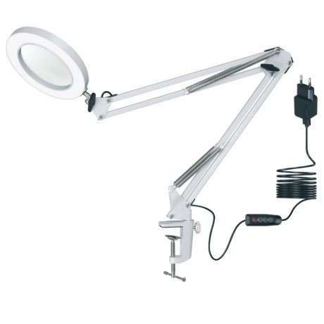 Настольная лампа на струбцице c увеличительным стеклом Uniel TLD-568 White-LED-300Lm-2700-5500K-Dimmer-X5 (UL-00007386)
