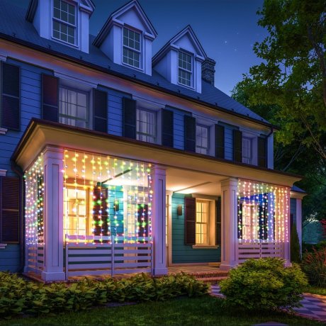 Электрогирлянда Занавес Vegas 96 RGB свет LED, 8 реж., 6 нит., блок пит., размер 1,5х1,5+5м, IP44 220V/4,5 55146