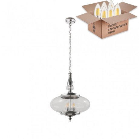 Подвесной светильник Crystal Lux с лампочками Miel SP4 Chrome+Lamps E14 Свеча