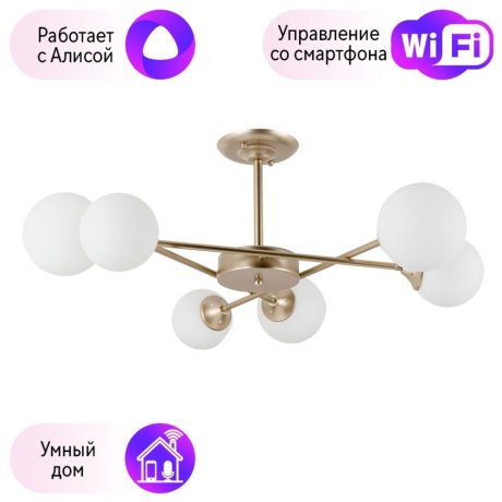 Люстра на штанге Arte lamp Marco с поддержкой Алиса A2703PL-6SG-A
