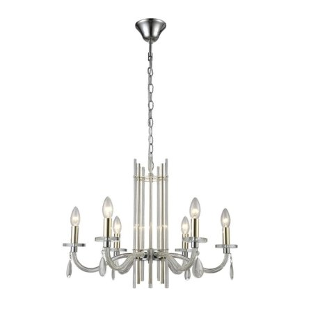 Подвесная люстра Crystal Lux с лампочками AURELIO SP6 GOLD+CHROME/TRANSPARENT+Lamps E14 Свеча