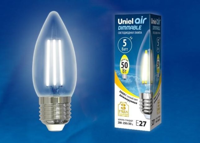 Диммируемая светодиодная лампа E27 5W 3000K (теплый) Air Uniel LED-C35-5W-WW-E27-CL-DIM GLA01TR (UL-00003643)