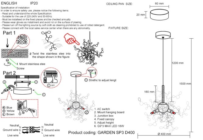 Подвесной светильник Crystal Lux GARDEN SP3 D400 CHROME