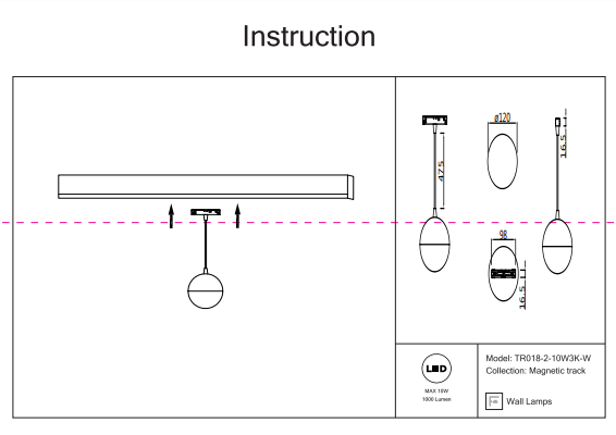 Трековый светильник на подвесе 10W 3000К для магнитного шинопровода Maytoni Kiat TR018-2-10W3K-W