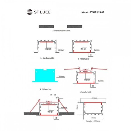 2м. Профиль встраиваемый с рассеивателем ST-Luce ST017.129.05
