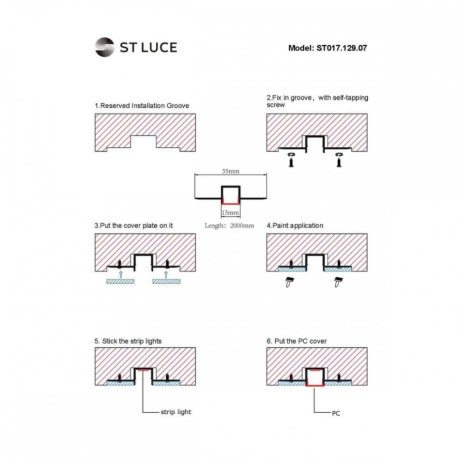 2м.Профиль встраиваемый с рассеивателем ST-Luce ST017.129.07