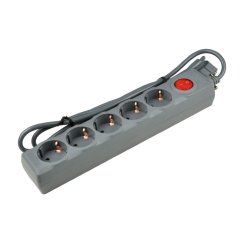 S-GSU5-1.5 GREY Cетевой фильтр с заземлением, 5 гнезд, ПВС 3x0,75, 1,5м, 10А. Защита от перенапряжения, короткого замыкания Uniel Universal UL-00001743